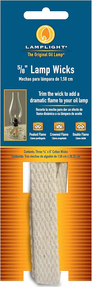 Lamplight Replacement Oil Lamp Wicks – 5/8-Inch Flat Cotton Wicks, 8" Length – 3-Pack for Indoor & Emergency Use